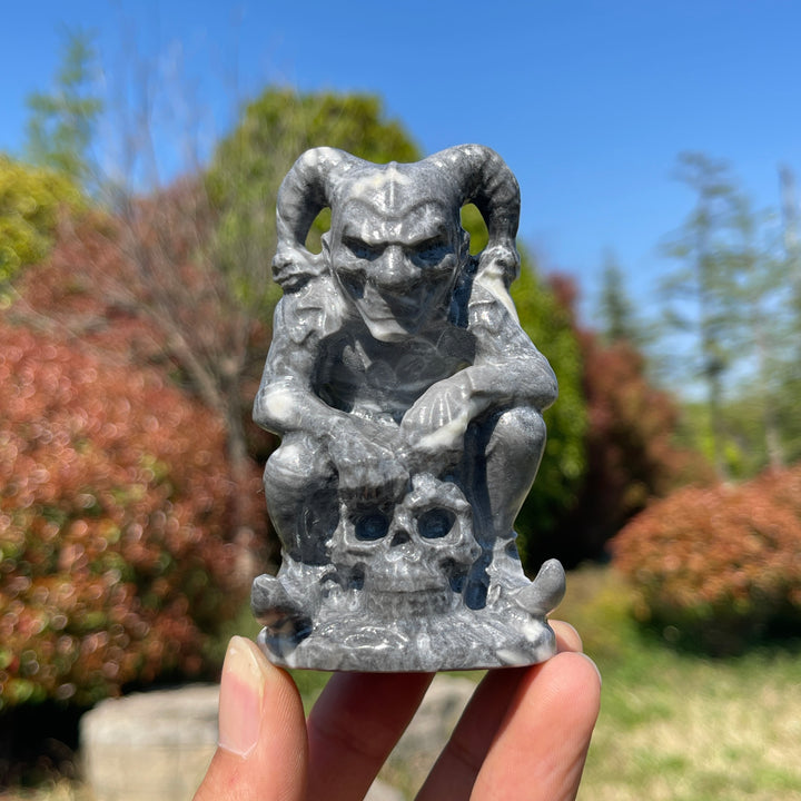 Natural Crystal Carved Jester Skull Statue