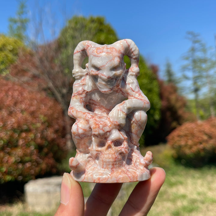 Natural Crystal Carved Jester Skull Statue