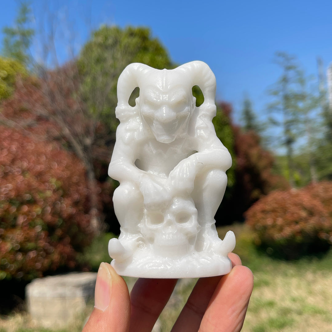 Natural Crystal Carved Jester Skull Statue