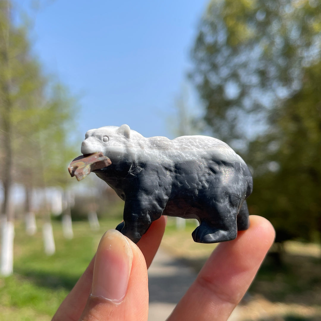 Natural Crystal Carving Polar Bear With Fish