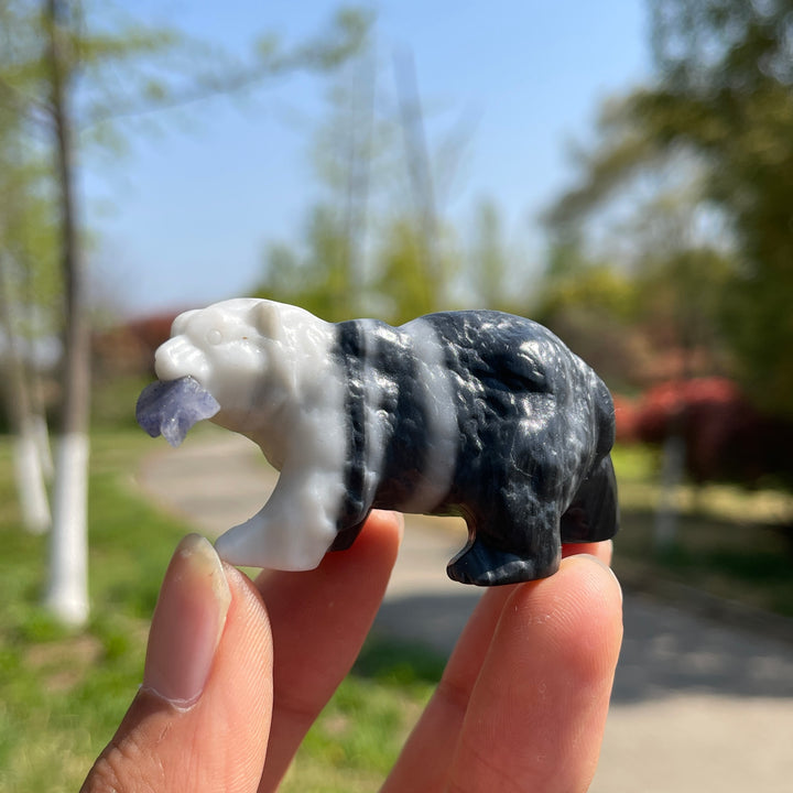 Natural Crystal Carving Polar Bear With Fish
