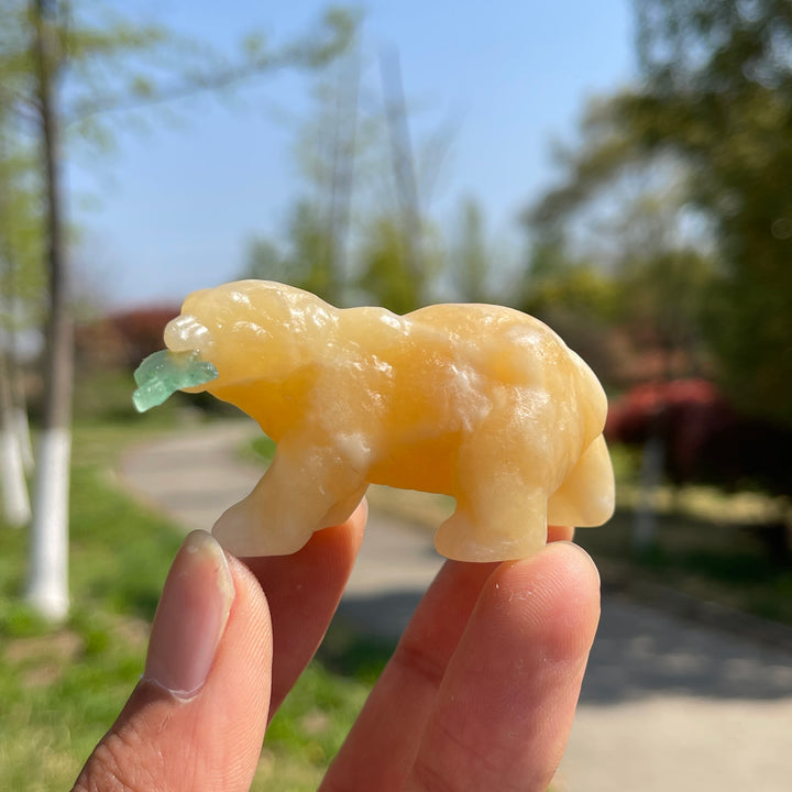 Natural Crystal Carving Polar Bear With Fish