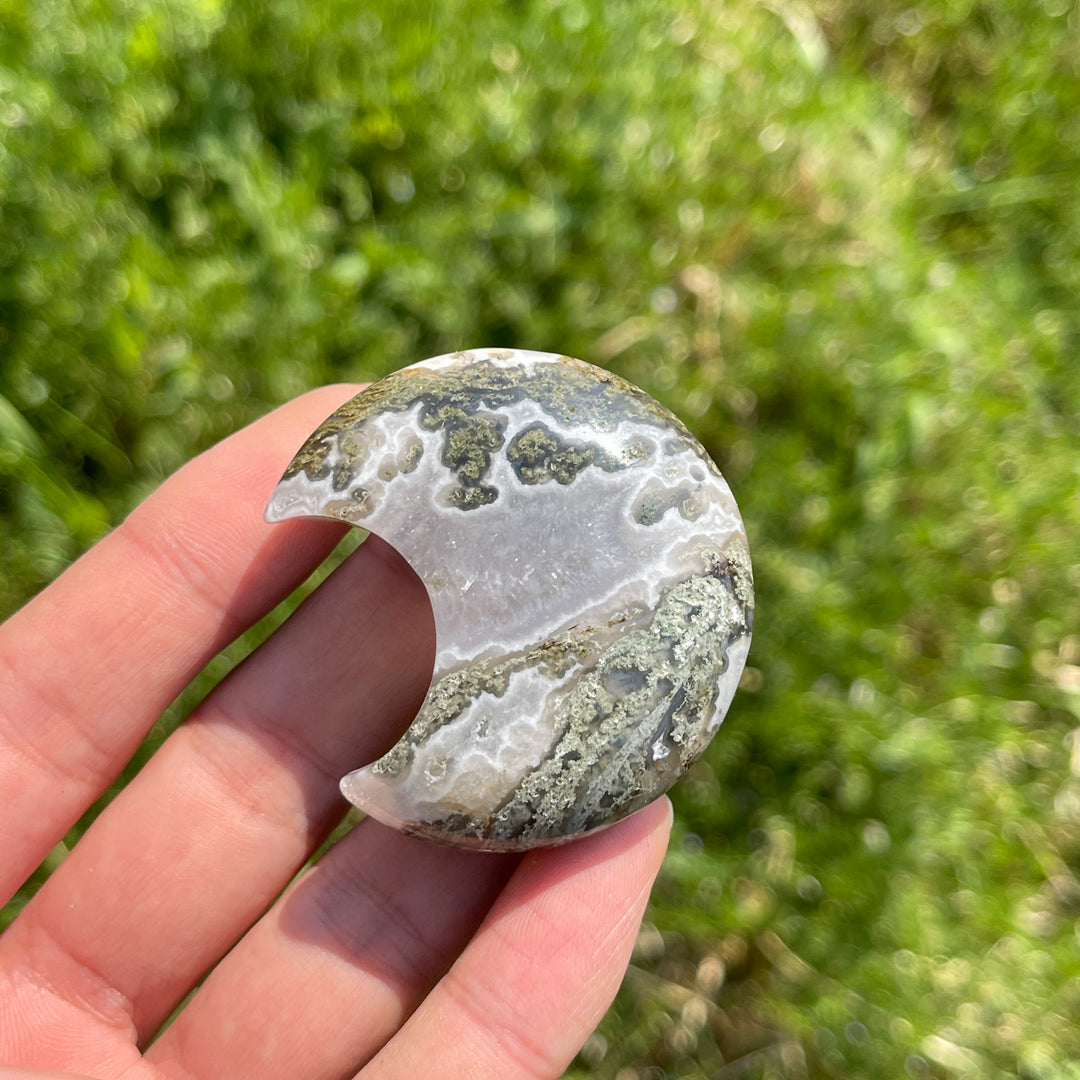 Natural Moss Agate Moon