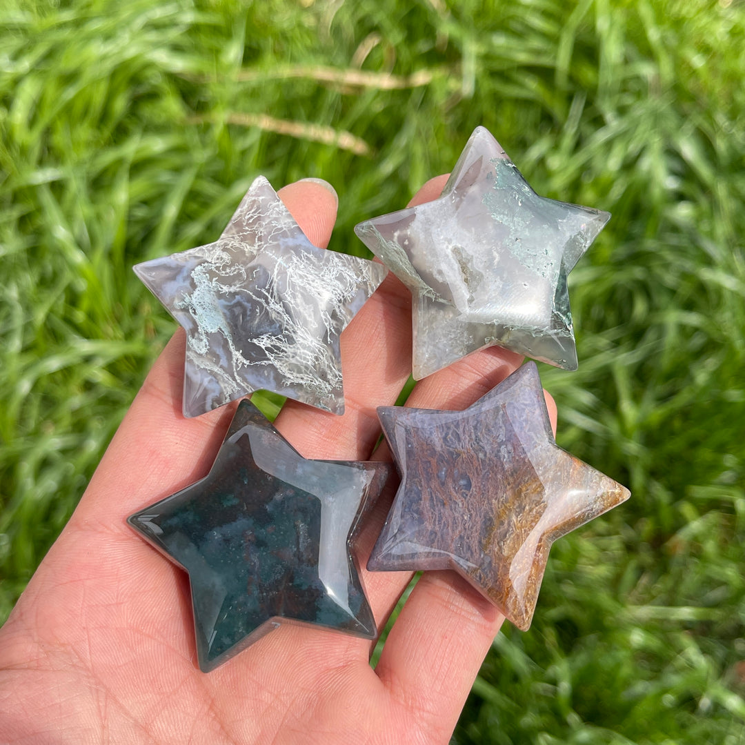 Natural Moss Agate Crystal Carved Star