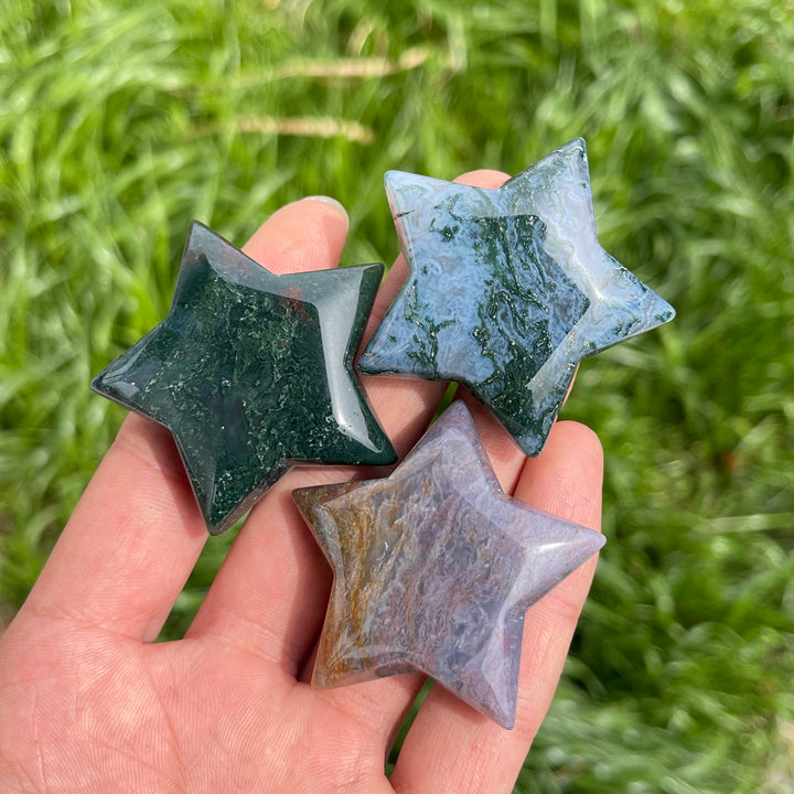 Natural Moss Agate Crystal Carved Star
