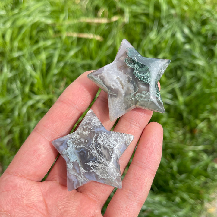 Natural Moss Agate Crystal Carved Star