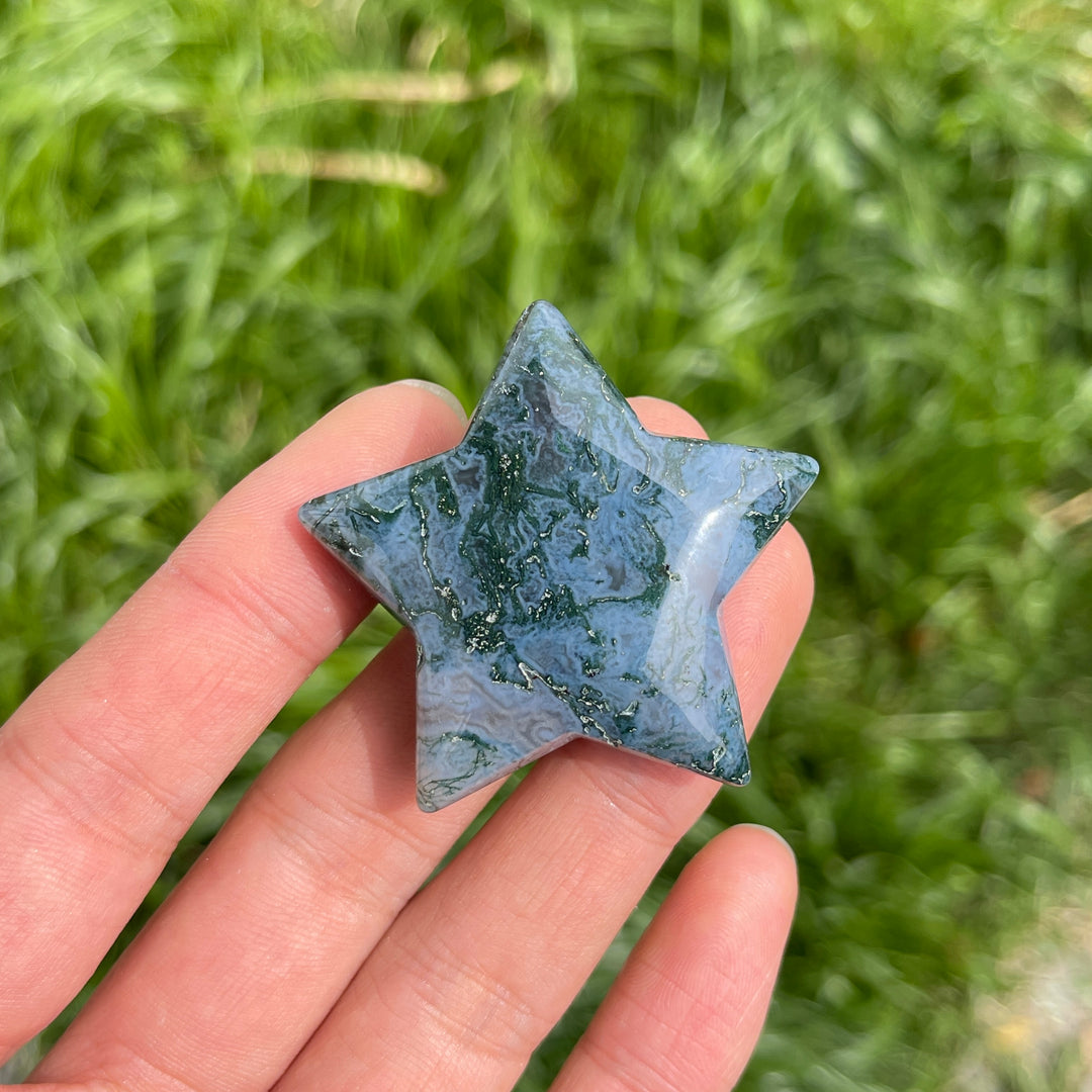 Natural Moss Agate Crystal Carved Star