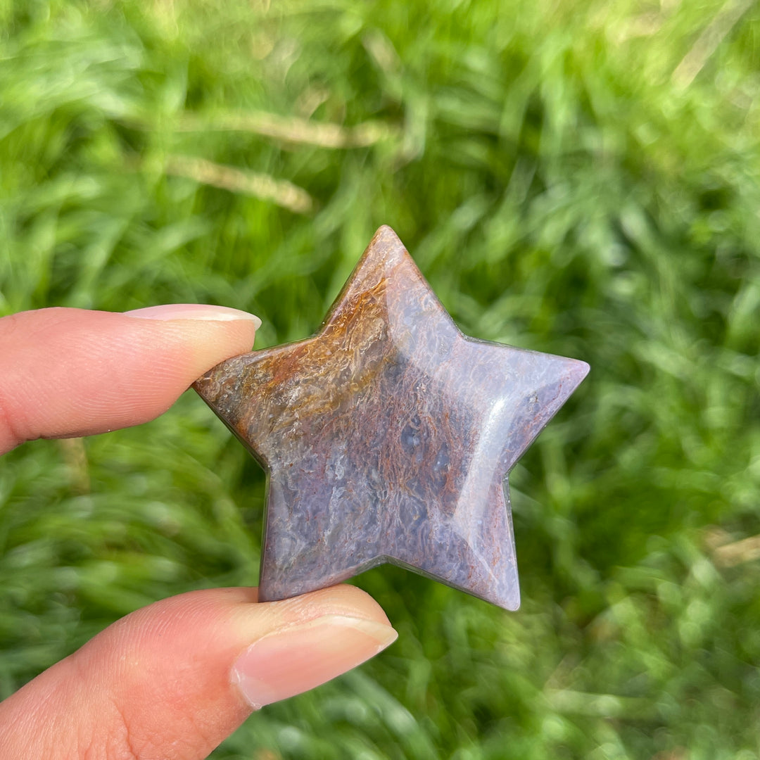 Natural Moss Agate Crystal Carved Star