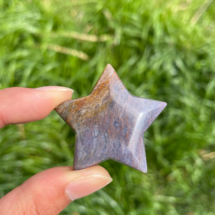 Natural Moss Agate Crystal Carved Star