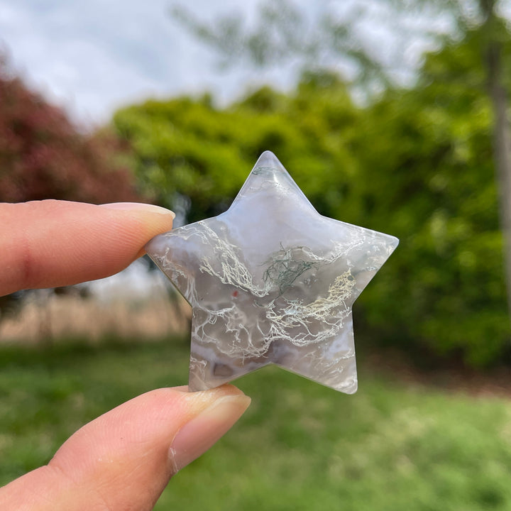 Natural Moss Agate Crystal Carved Star