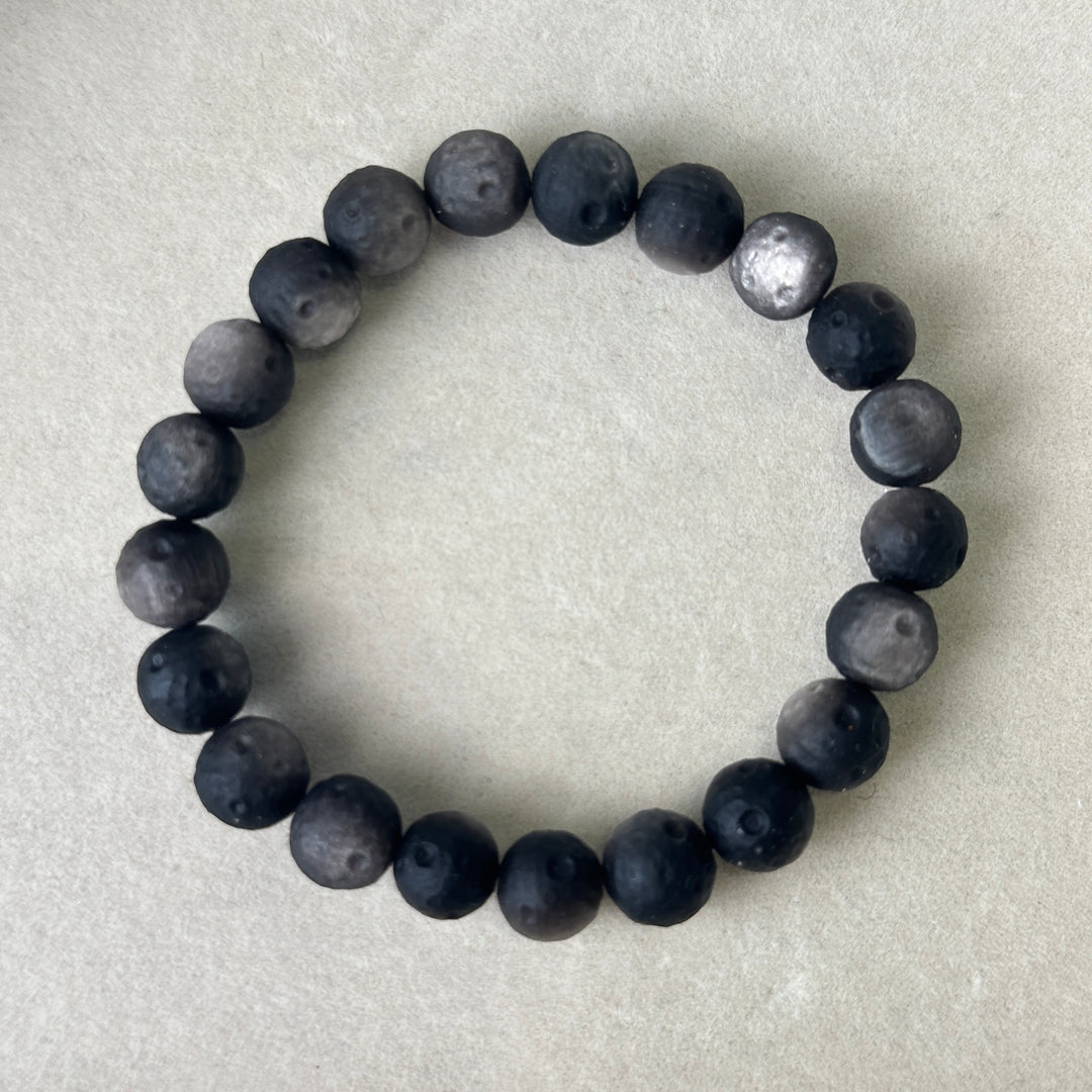 Silver Obsidian Moon Bracelet 8.7-9.3mm