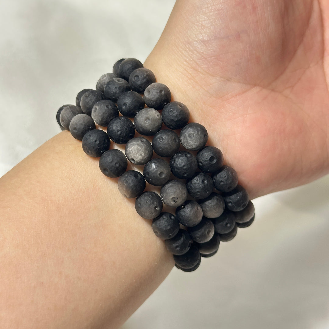 Silver Obsidian Moon Bracelet 8.7-9.3mm