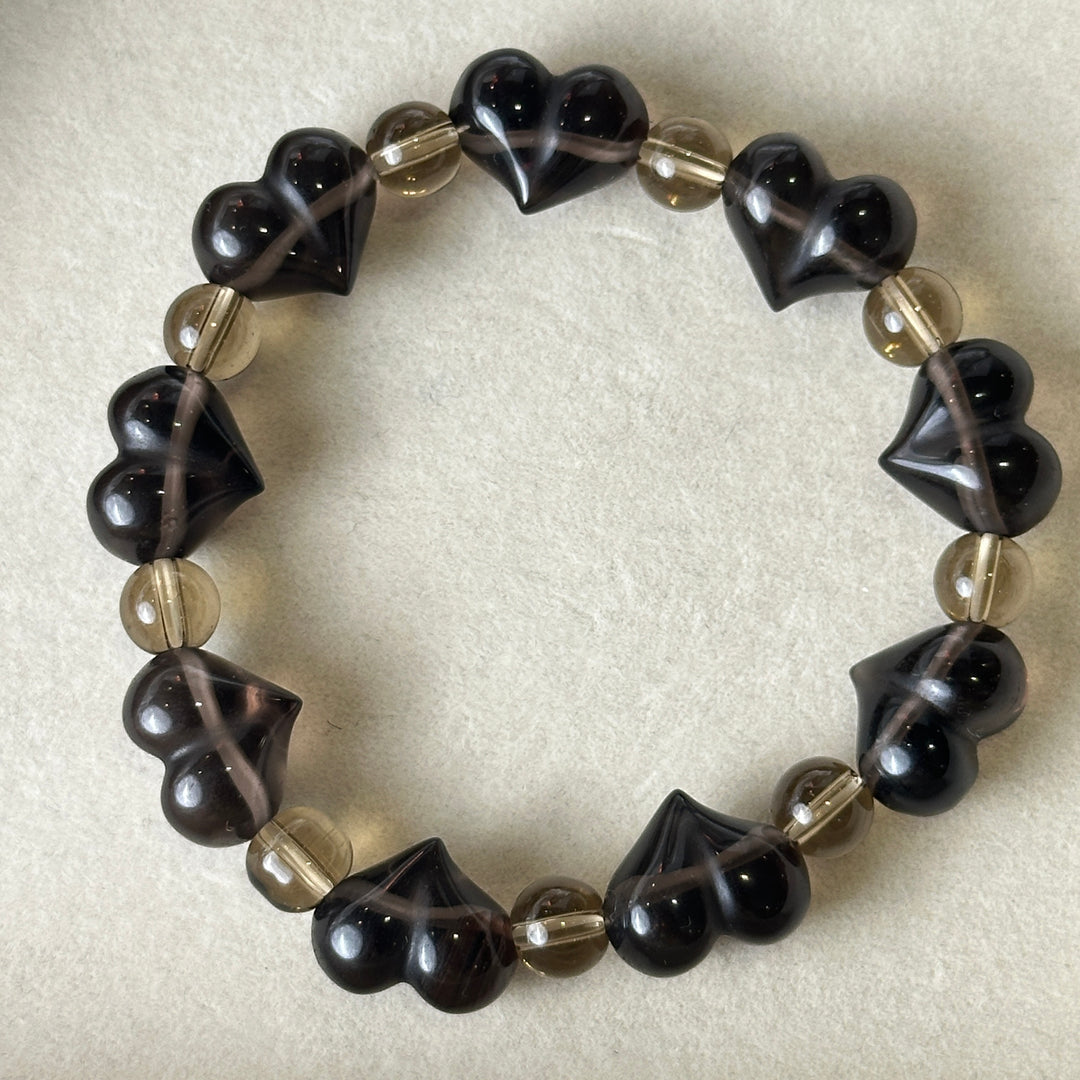 Ice Obsidian Heart Bead + Spacer Bead Bracelet 8.2-13.9mm