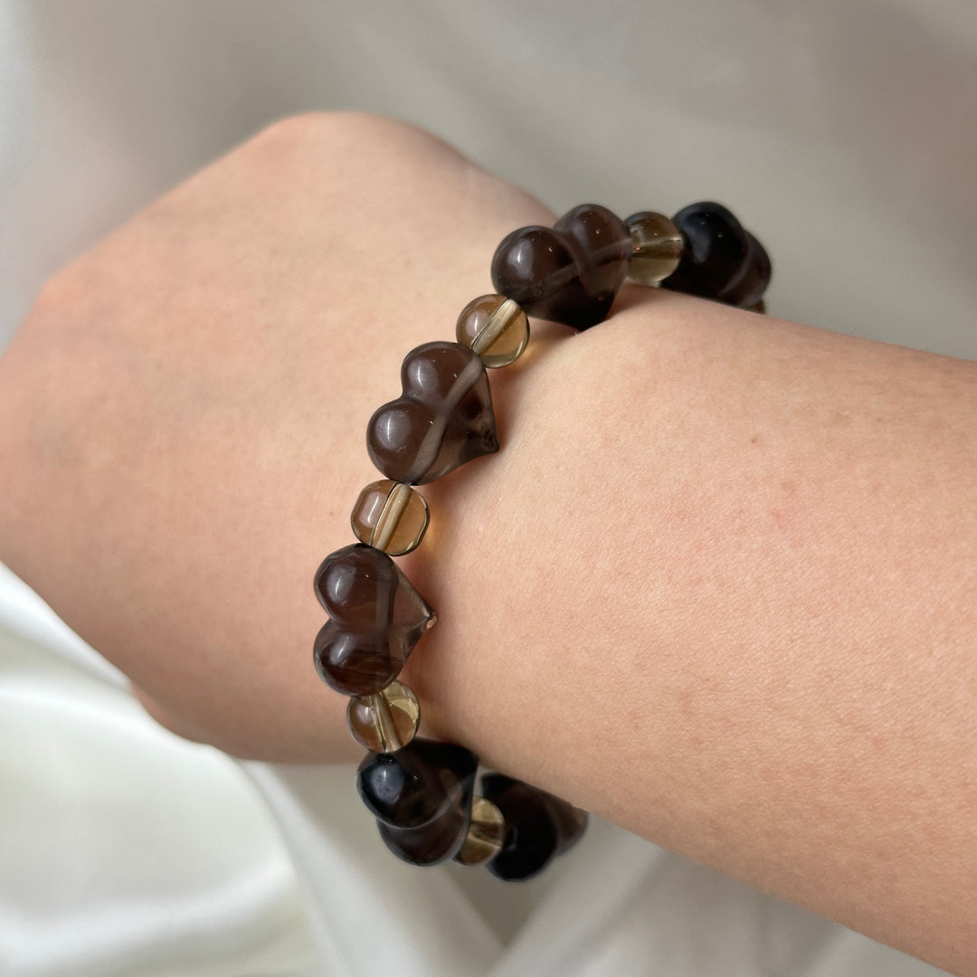 Ice Obsidian Heart Bead + Spacer Bead Bracelet 8.2-13.9mm