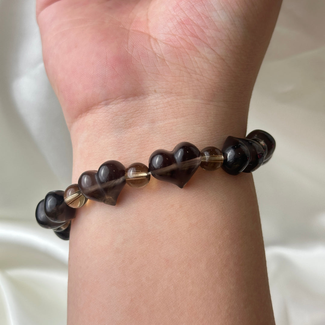 Ice Obsidian Heart Bead + Spacer Bead Bracelet 8.2-13.9mm