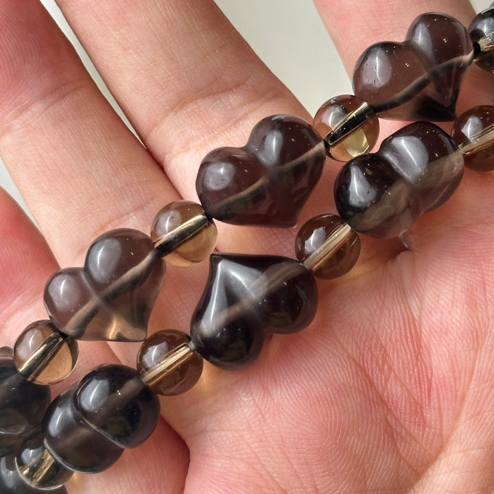 Ice Obsidian Heart Bead + Spacer Bead Bracelet 8.2-13.9mm