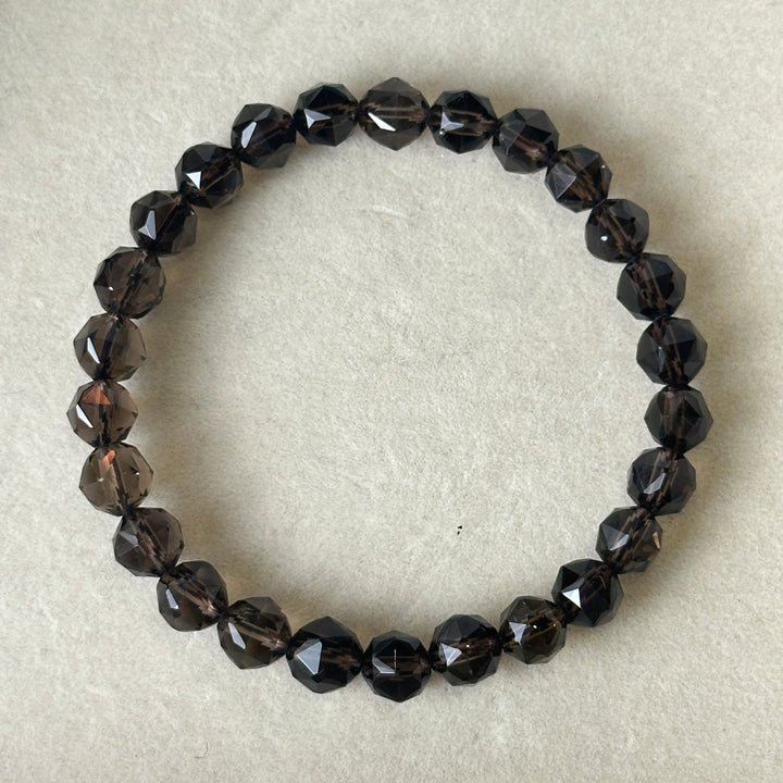 Smoky Quartz Diamond Cut Bracelet 6.9-8mm