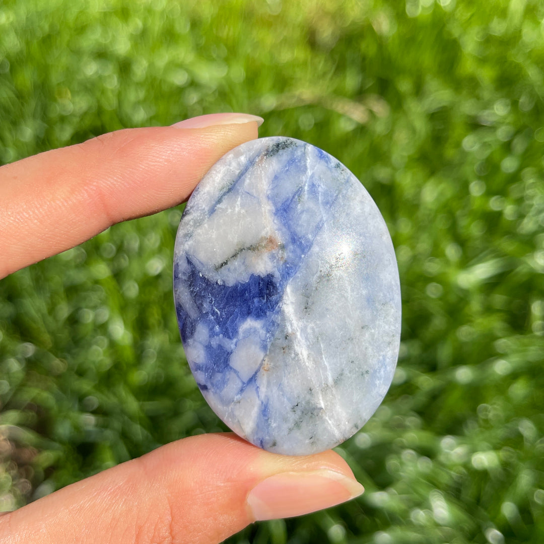Natural Crystal Blue And White Porcelain Sodalite Palm Stone