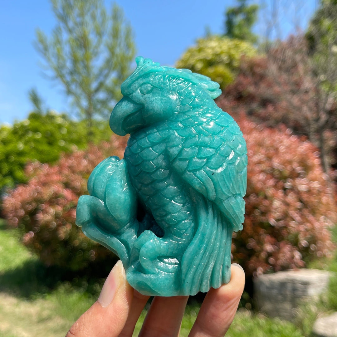 Natural Crystal Amazonite Parrot Carving