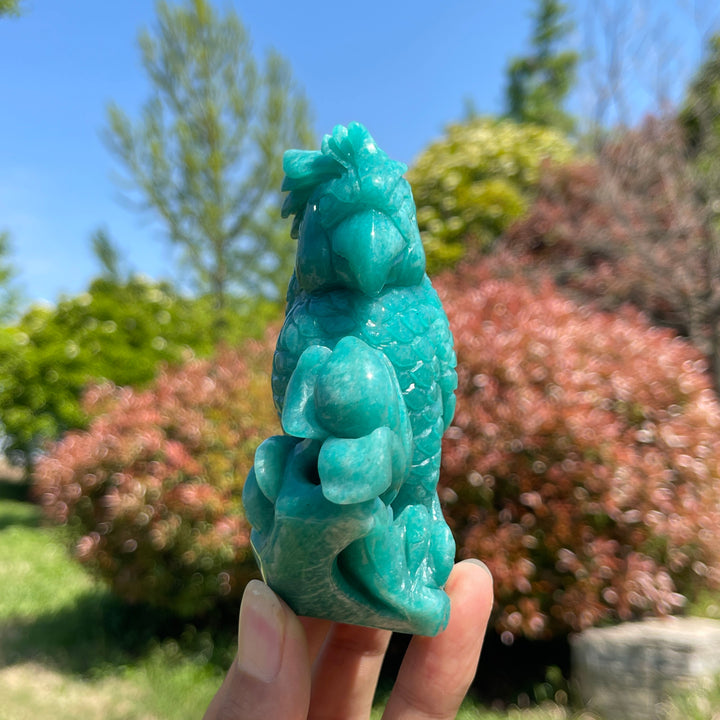 Natural Crystal Amazonite Parrot Carving