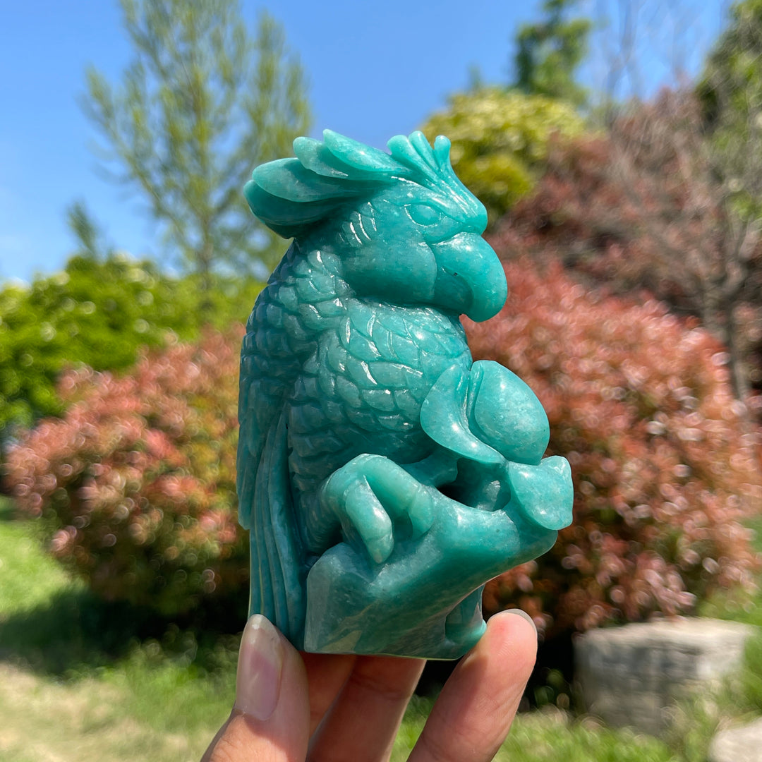 Natural Crystal Amazonite Parrot Carving