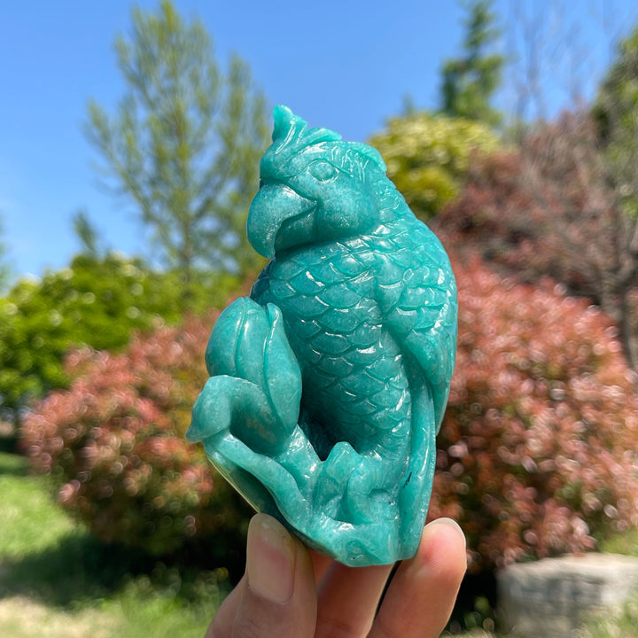 Natural Crystal Amazonite Parrot Carving