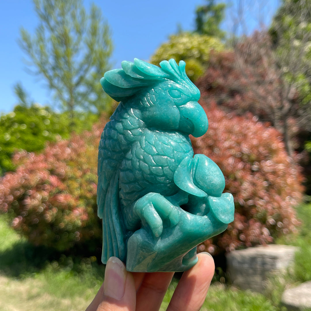 Natural Crystal Amazonite Parrot Carving