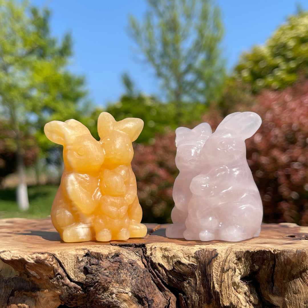 Natural Crystal Cozy Rabbit Family Carving