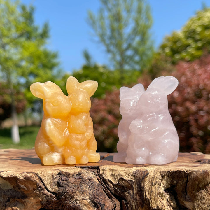 Natural Crystal Cozy Rabbit Family Carving