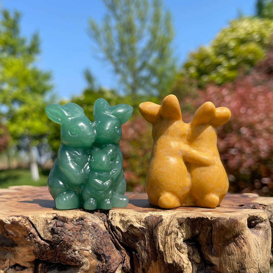 Natural Crystal Cozy Rabbit Family Carving