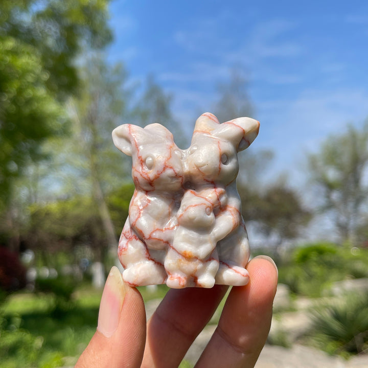 Natural Crystal Cozy Rabbit Family Carving