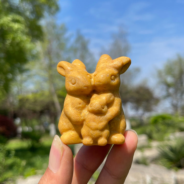 Natural Crystal Cozy Rabbit Family Carving
