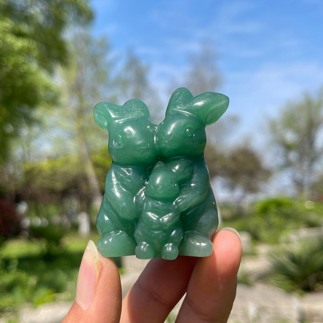 Natural Crystal Cozy Rabbit Family Carving