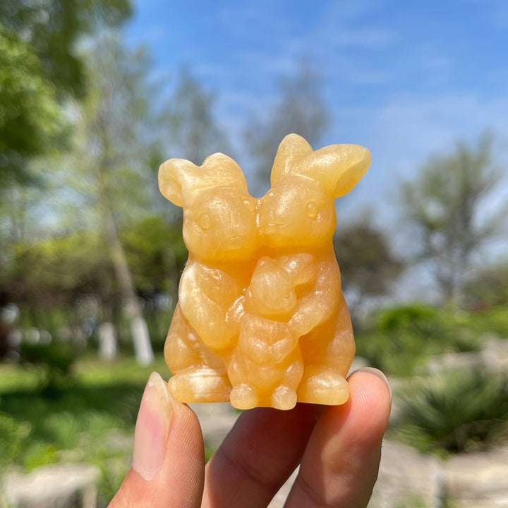 Natural Crystal Cozy Rabbit Family Carving
