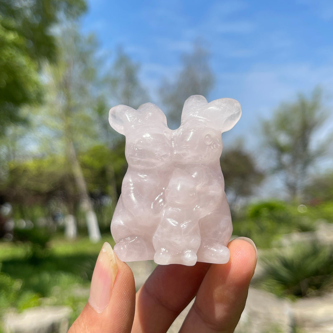 Natural Crystal Cozy Rabbit Family Carving