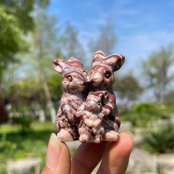 Natural Crystal Cozy Rabbit Family Carving