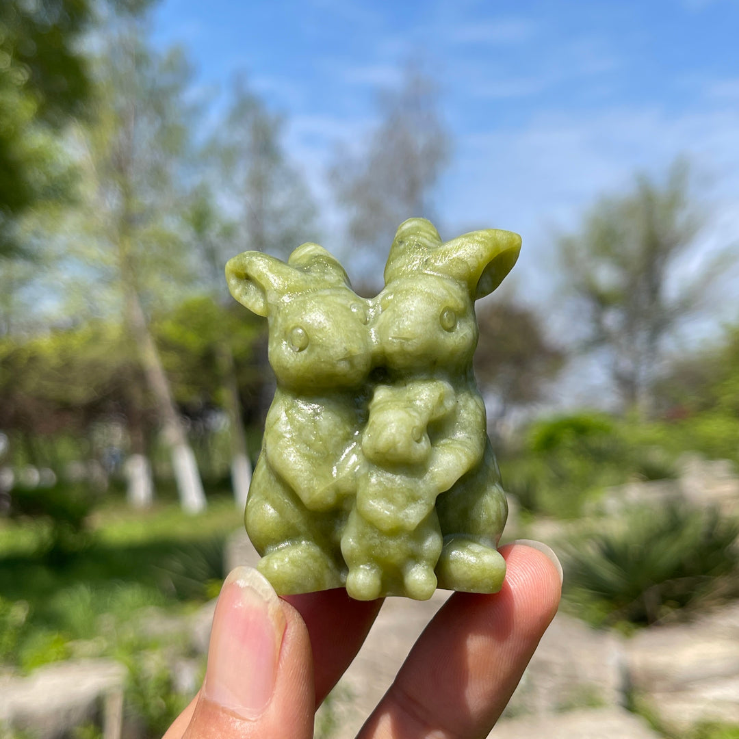 Natural Crystal Cozy Rabbit Family Carving