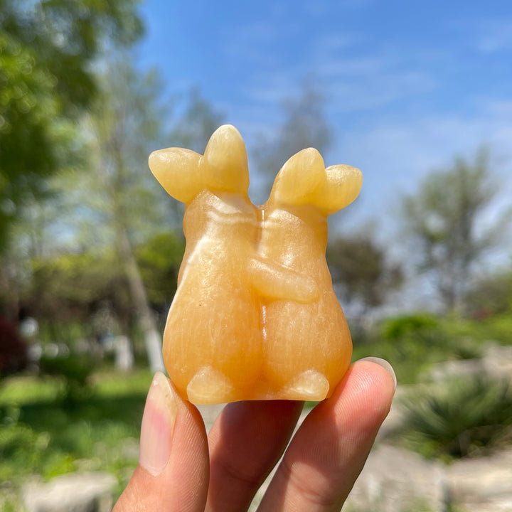 Natural Crystal Cozy Rabbit Family Carving