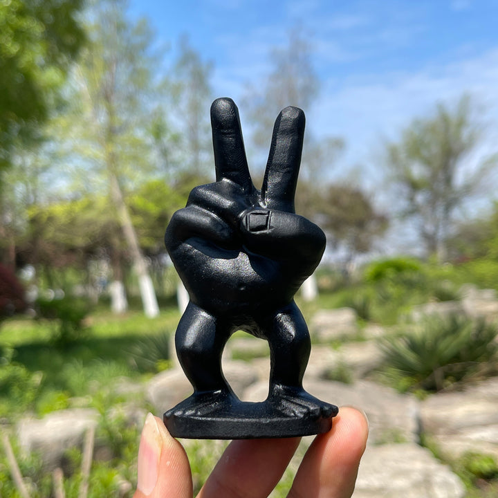 Natural Peace Sign Hand Crystal Carving