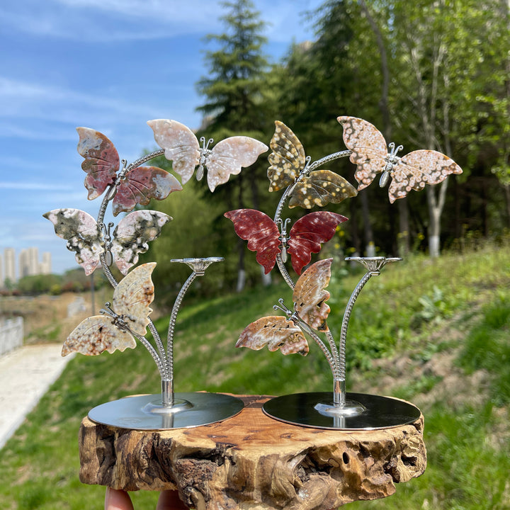 Natural Crystal Ocean Jasper Butterfly Sphere Stand