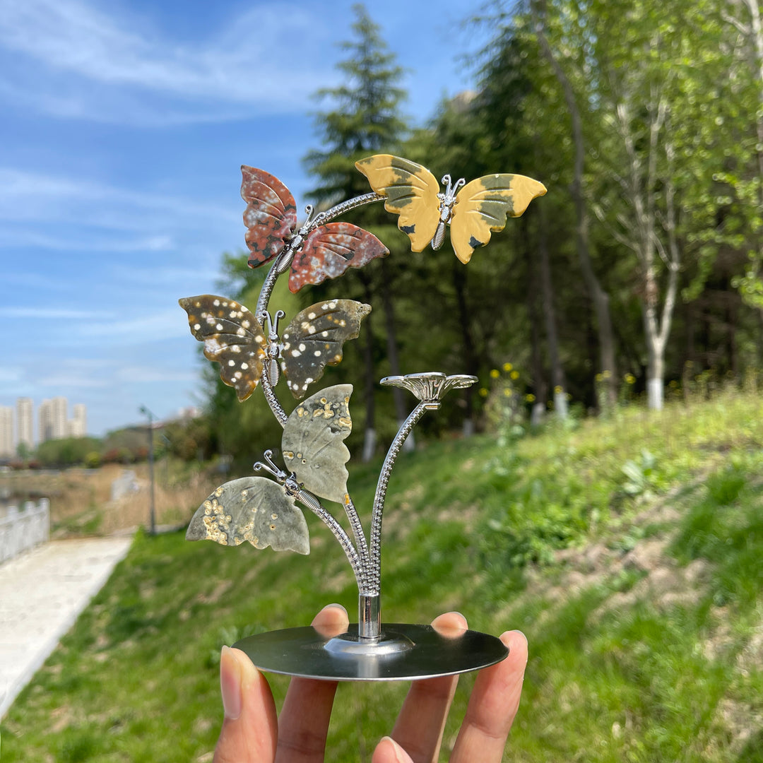 Natural Crystal Ocean Jasper Butterfly Sphere Stand