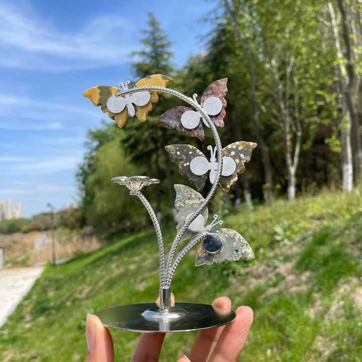 Natural Crystal Ocean Jasper Butterfly Sphere Stand