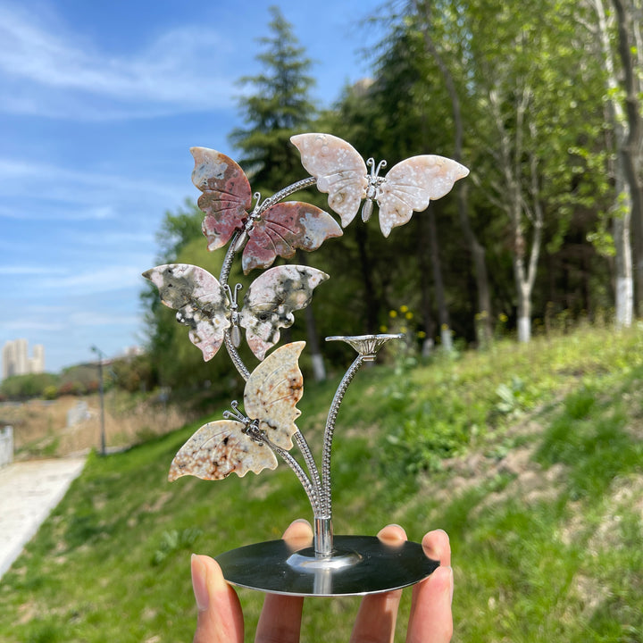 Natural Crystal Ocean Jasper Butterfly Sphere Stand
