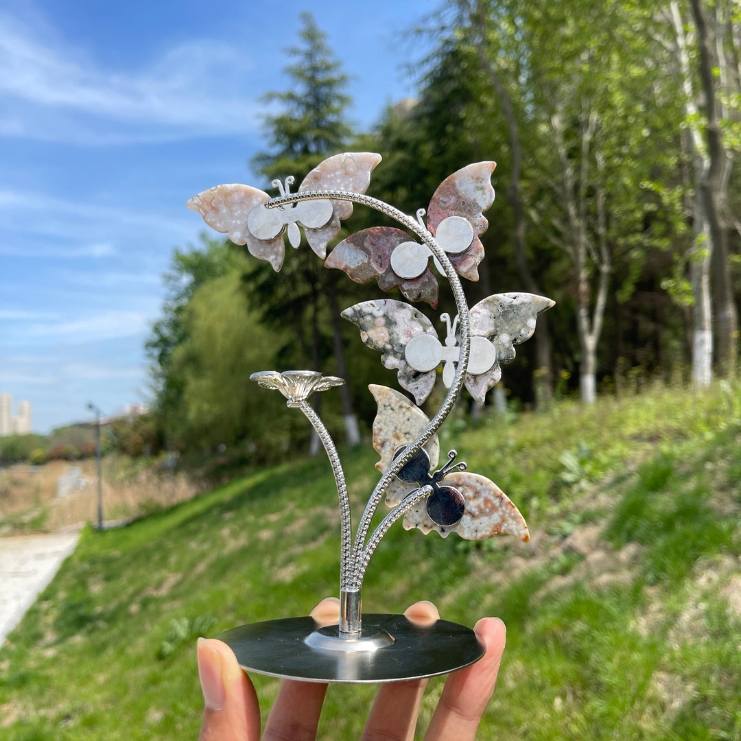 Natural Crystal Ocean Jasper Butterfly Sphere Stand