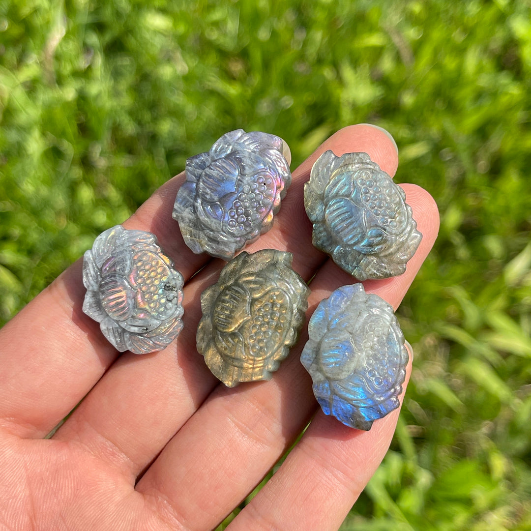 Natural Crystal Labradorite Lotus Carving