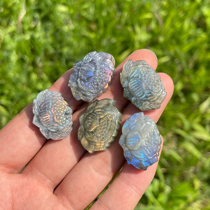 Natural Crystal Labradorite Lotus Carving