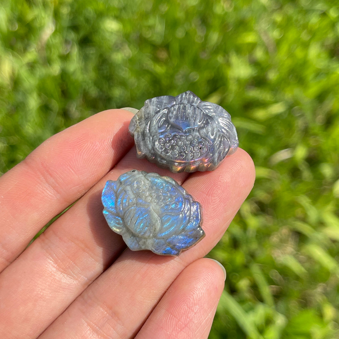 Natural Crystal Labradorite Lotus Carving