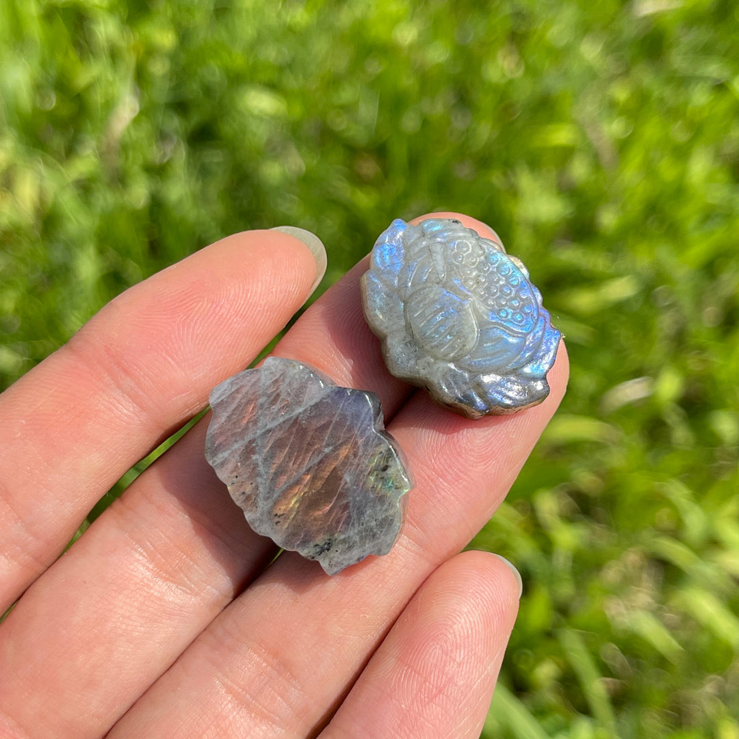 Natural Crystal Labradorite Lotus Carving