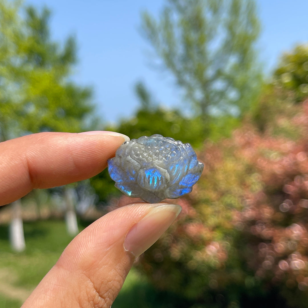 Natural Crystal Labradorite Lotus Carving