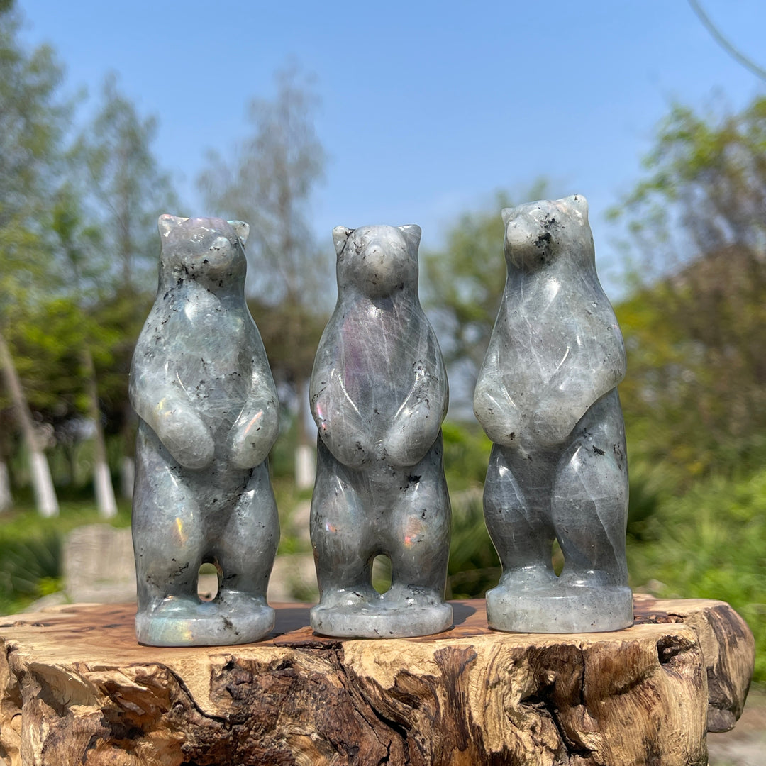 Natural Labradorite Standing Bear
